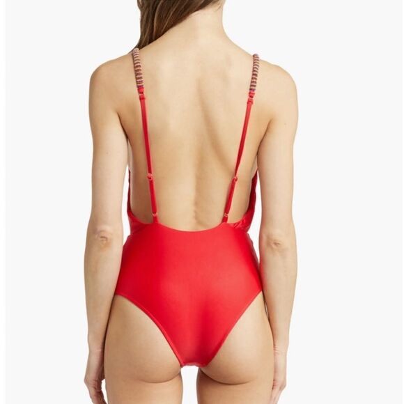 NWT FARM Rio Beaded Strap One-Piece Swimsuit in red.  Size Small - Picture 6 of 12